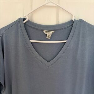 Orvis V-Neck Top - light sweater weight in Grayish Blue size xl